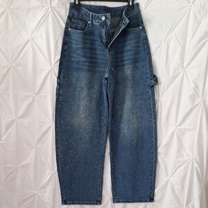 High Rise Women's Barrel Cargo Style Blue Jeans.